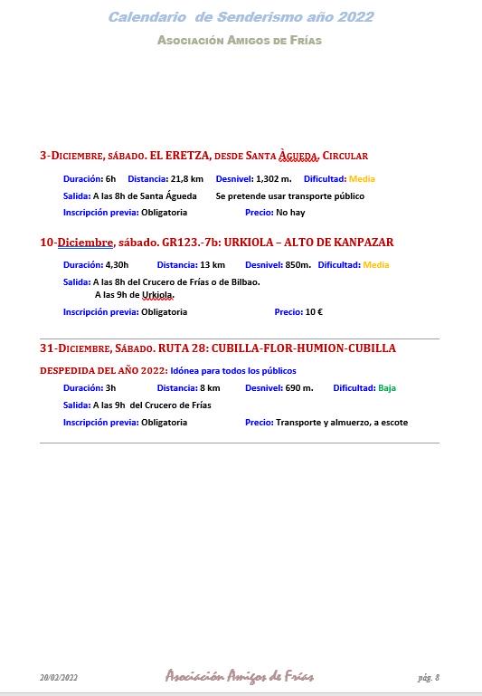 Calendario de rutas 2022