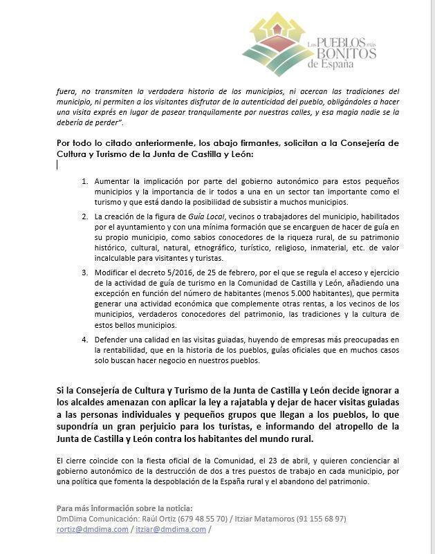 Manifiesto de la Asociación de los Pueblos más bonitos de España, en relación a la huelga de mañana 23 de abril.