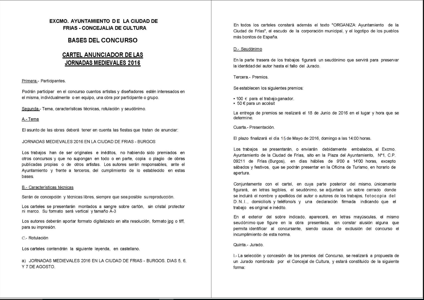Cartel, logos y bases del concurso del cartel anunciador de las Jornadas Medievales 2016.
